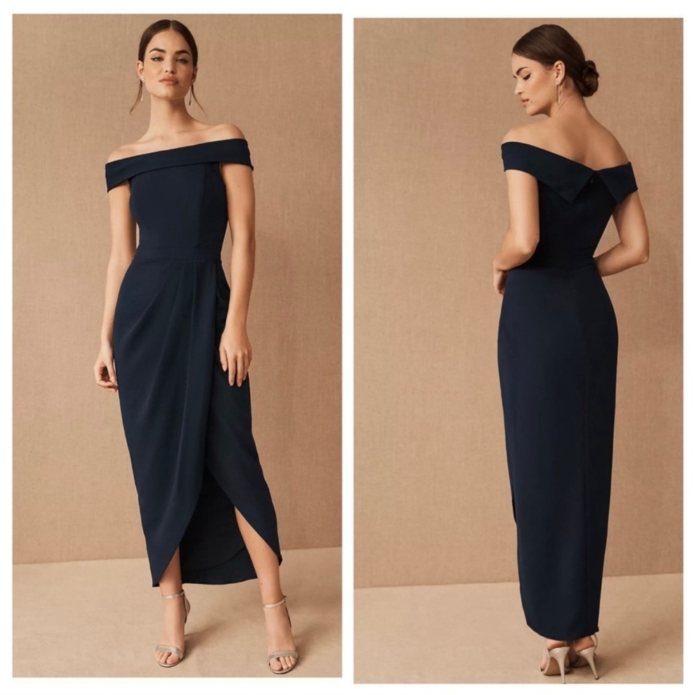 BHLDN Thompson Crepe Off the Shoulder Dress Navy Size 10